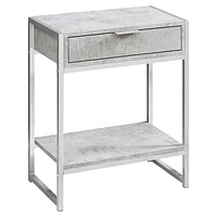Monarch Specialties  Table D'appoint, Coté, Bout, Table De Nuit, Lampe, Tiroir De Rangement, Salon, Chambre À Coucher, Stratifié Gris, Métal Chromé, Contemporain, Moderne