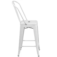 Tabouret à la hauteur de comptoir en métal blanc de 24 pouces de hauteur pour l'intérieur et l'extérieur avec dossier