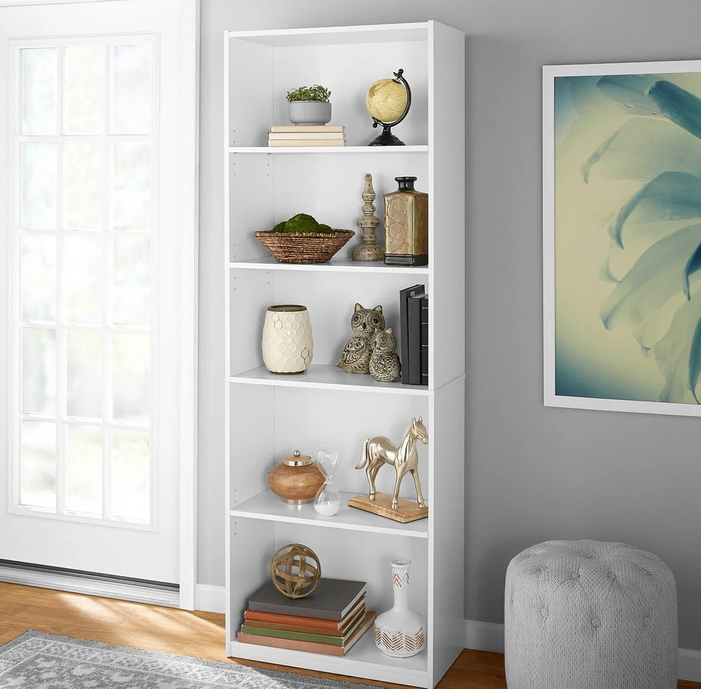 Mainstays Bibliothéque 5 Tablettes, Finitions Multiples tablettes réglable 71” de haut