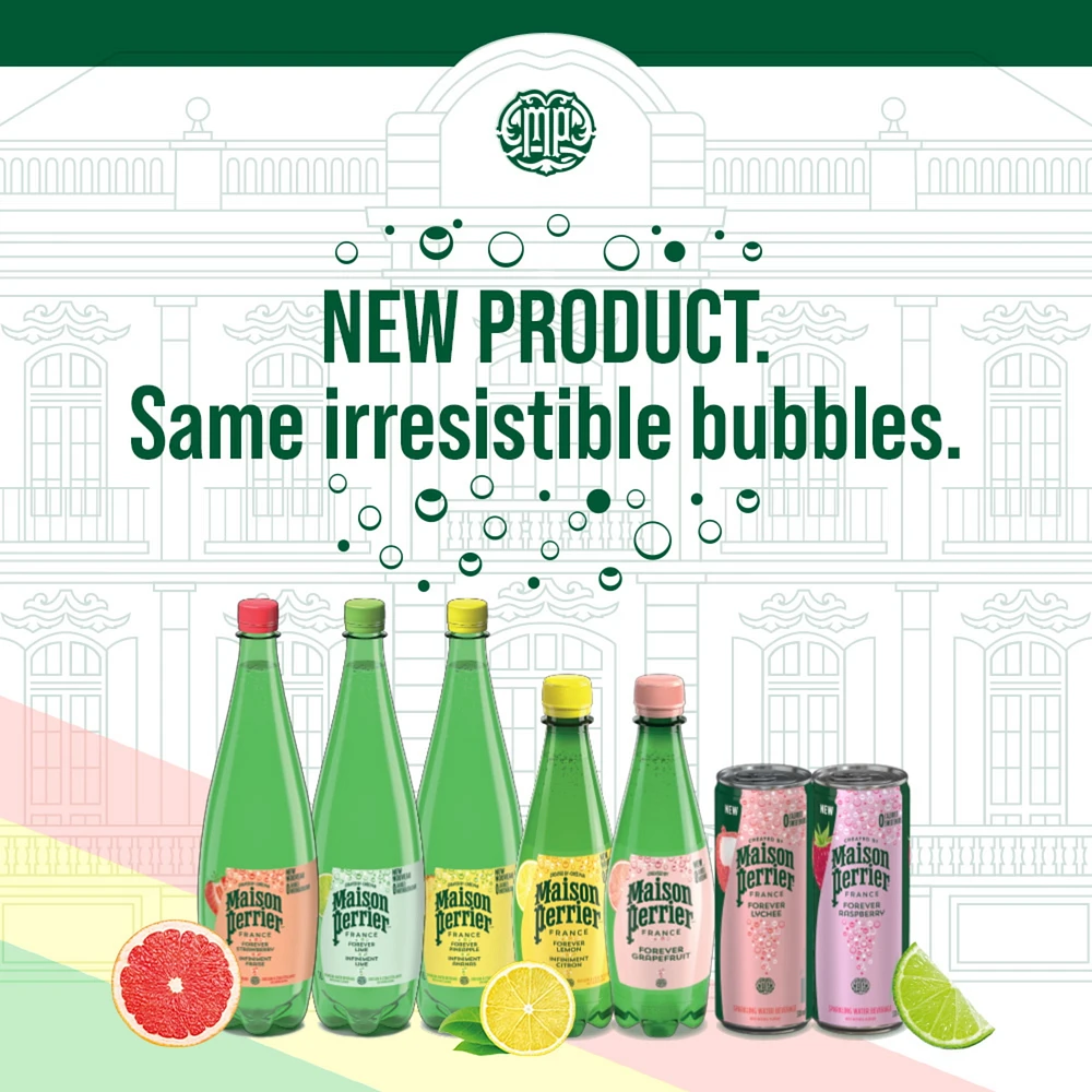 Maison Perrier Forever Raspberry, Sparkling Water Beverage, Natural Raspberry Flavour, No Calories, No Sweeteners, No Sodium, Sourced & Bottled In France, 2.6 L