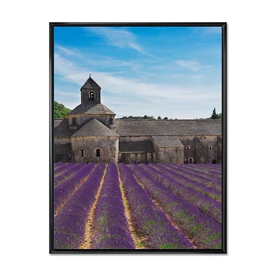 Designart Lavender Field With Abbey In France FLOAT FRAME WALL ART