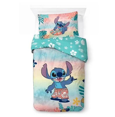 Lilo & Stitch Ensemble de Douillette et Taie d'Oreiller Réversible pour Lit 1 ou 2 Places pour Enfants, 100% Polyester