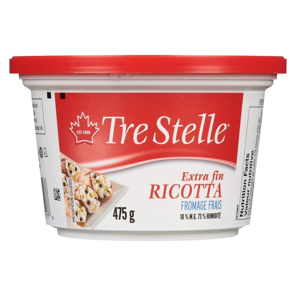 Fromage ricotta plus lisse frais doux blanc de Tre Stelle 475 g
