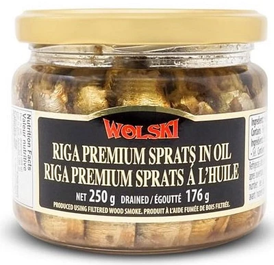 Sprats de Wolski Riga Dans un en Verre d'huile Sprats de Wolski Riga Dans un en Verre d'huile