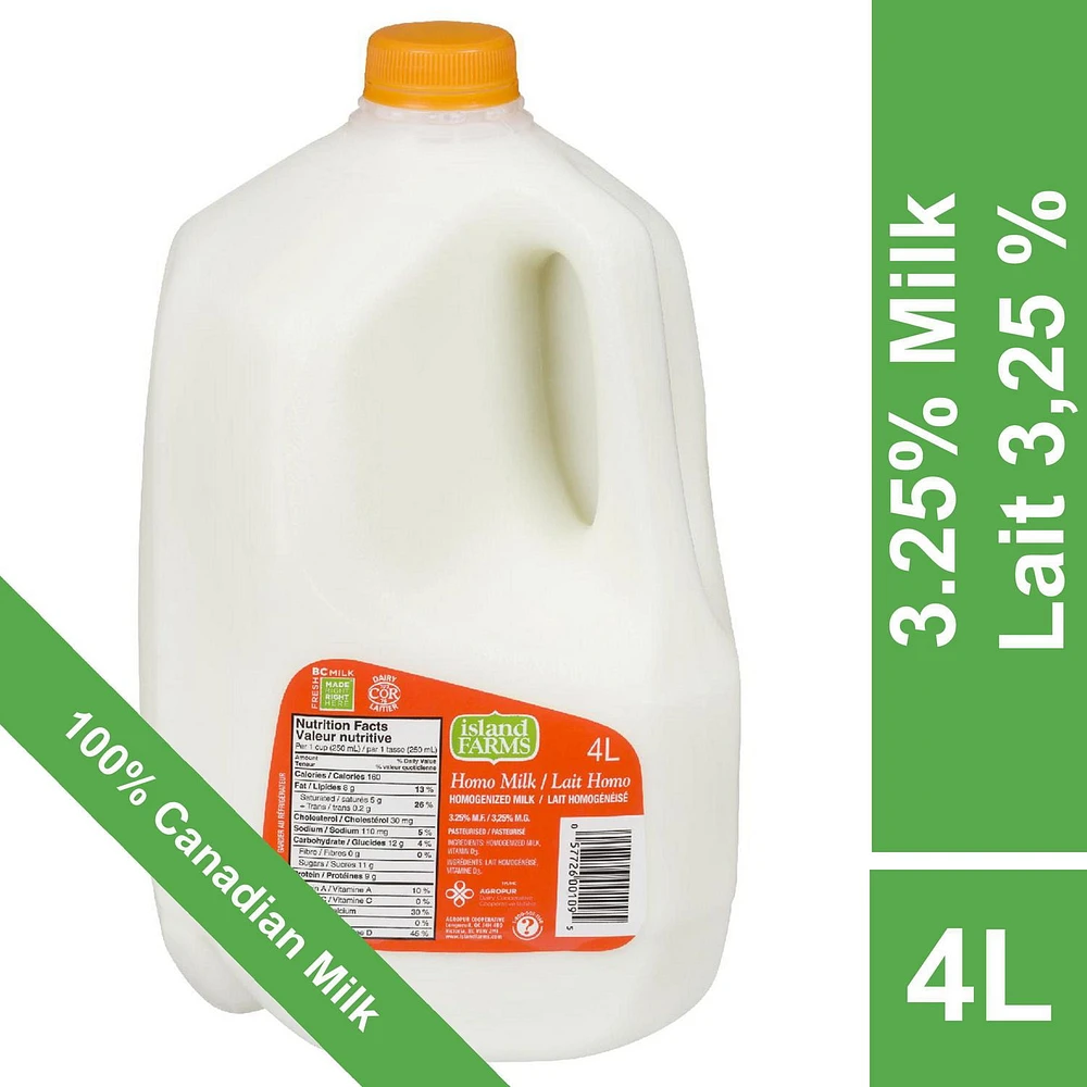 Island Farms Homogenized 3.25% Milk, 4 L Jug