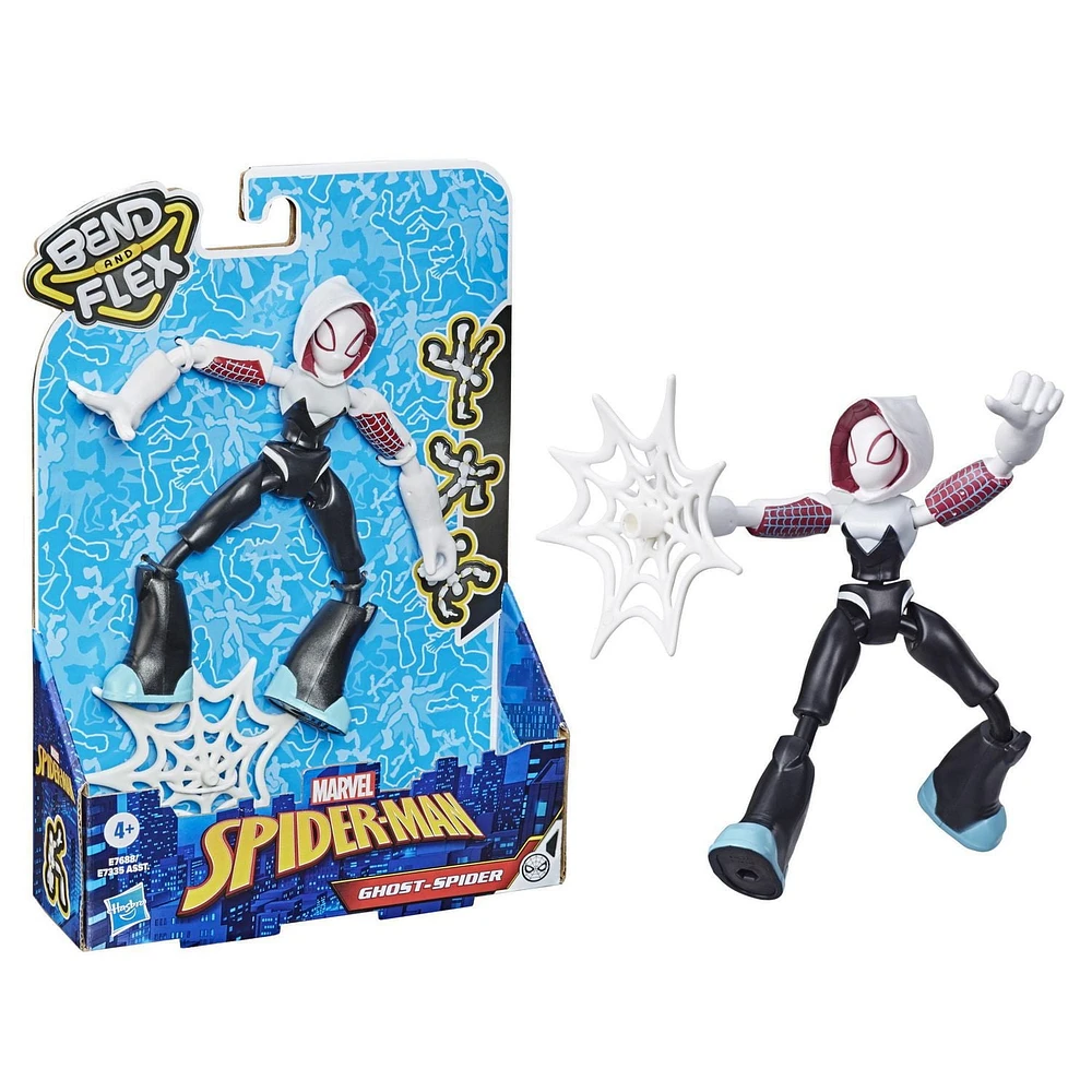 Marvel Spider-Man Bend and Flex  - Figurine flexible Ghost-Spider de 15 cm, incluant accessoire, pour enfants à partir de 6 ans