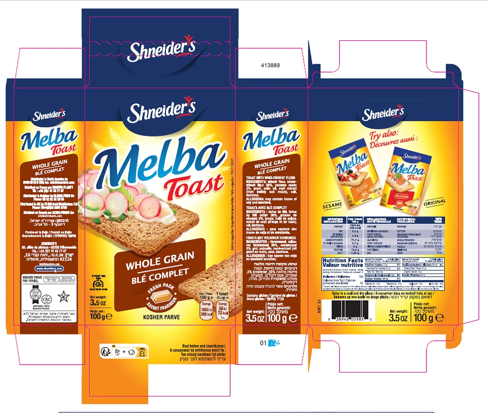 Shneider's Melba toasts grains entiers 100g Melba toasts grains entiers