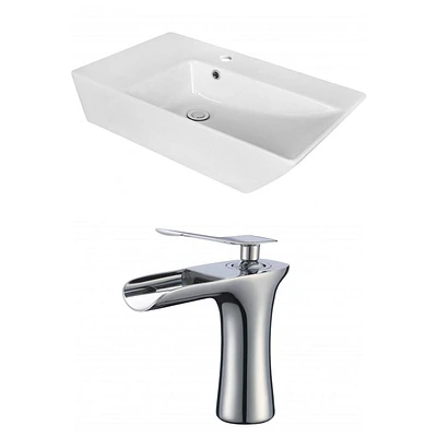 American Imaginations -in. W Above Counter White Bathroom Vessel Sink Set For 1 Hole Center Faucet AI