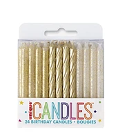 Glitter and Gold Spiral Birthday Candles, Assorted, 24ct