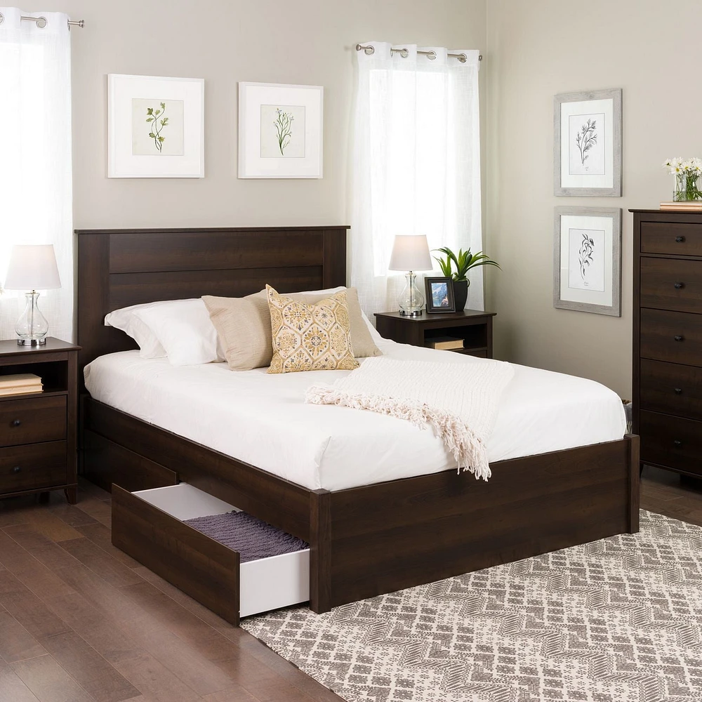 Prepac 63 in W x 16 in H x 83 in D Queen Select 4-Post Platform Bed with 4 Drawers