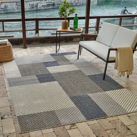 Rug Branch Hogar Abstract Indoor Outdoor Area Rug, Grey Blue, Geometric - Living Room, Bedroom, Dining Room, and Kitche