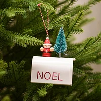 Holiday Time Winter Chalet Noel Mailbox with Santa Christmas Ornament, White