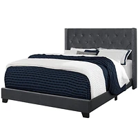 Monarch Specialties Lit, Grand, Plate-forme, Chambre À Coucher, Cadre, Rembourré, Velours, Pattes En Bois, Gris, Chrome, Transitionnel