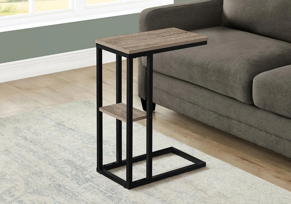 Monarch Specialties Table D'appoint, En Forme De C, Bout, Côté, Collation, Salon, Chambre À Coucher, Métal, Stratifié, Brun, Noir, Contemporain, Moderne