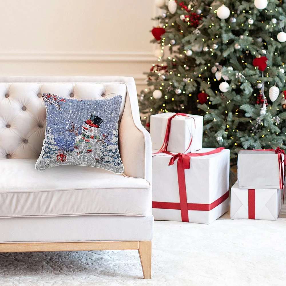Christmas Tapestry Cushion Black Top Hat Snowman 18X18 - Ensemble De 2