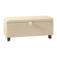 Pouf de rangement Corliving Liya Cream Boucle, banc de rangement moderne rembourré pour bout de lit, banc Sherpa crème, pour salon, entrée, chambre à coucher