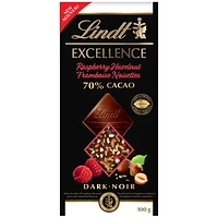 Lindt EXCELLENCE 70% Cacao Raspberry & Hazelnut Dark Chocolate Bar, 100 Grams