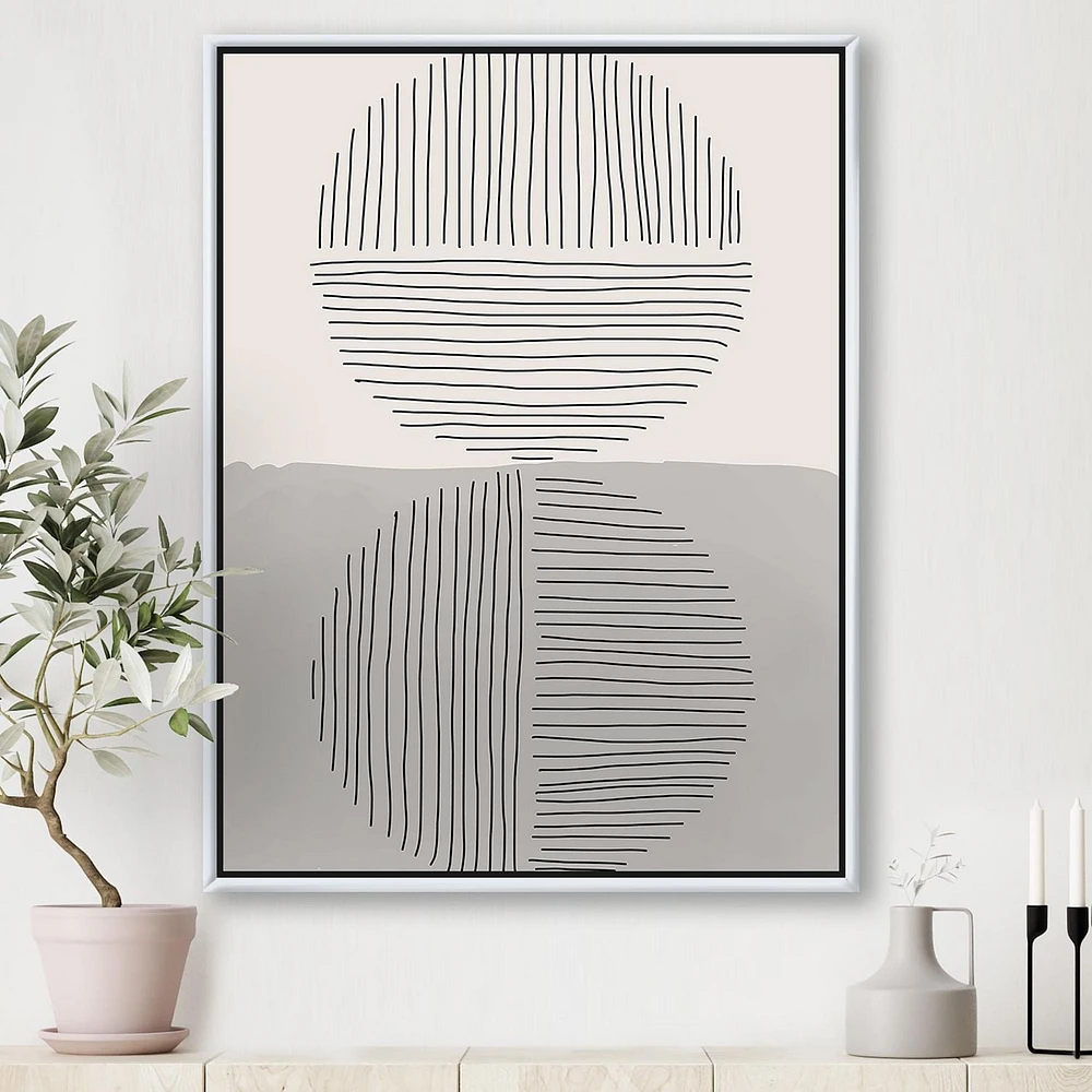 Designart Lignes géométriques minimales et cercle VI ART MURAL À CADRE FLOTTÉ