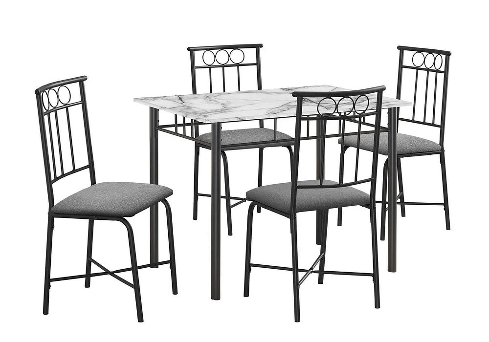Monarch Specialties  Ensemble De Table À Manger, Ensemble De 5 Pièces, Petit, 40" Rectangulaire, Cuisine, Stratifié Aspect Marbre Blanc, Métal Noir, Contemporain, Moderne