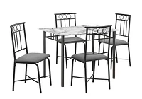 Monarch Specialties  Ensemble De Table À Manger, Ensemble De 5 Pièces, Petit, 40" Rectangulaire, Cuisine, Stratifié Aspect Marbre Blanc, Métal Noir, Contemporain, Moderne