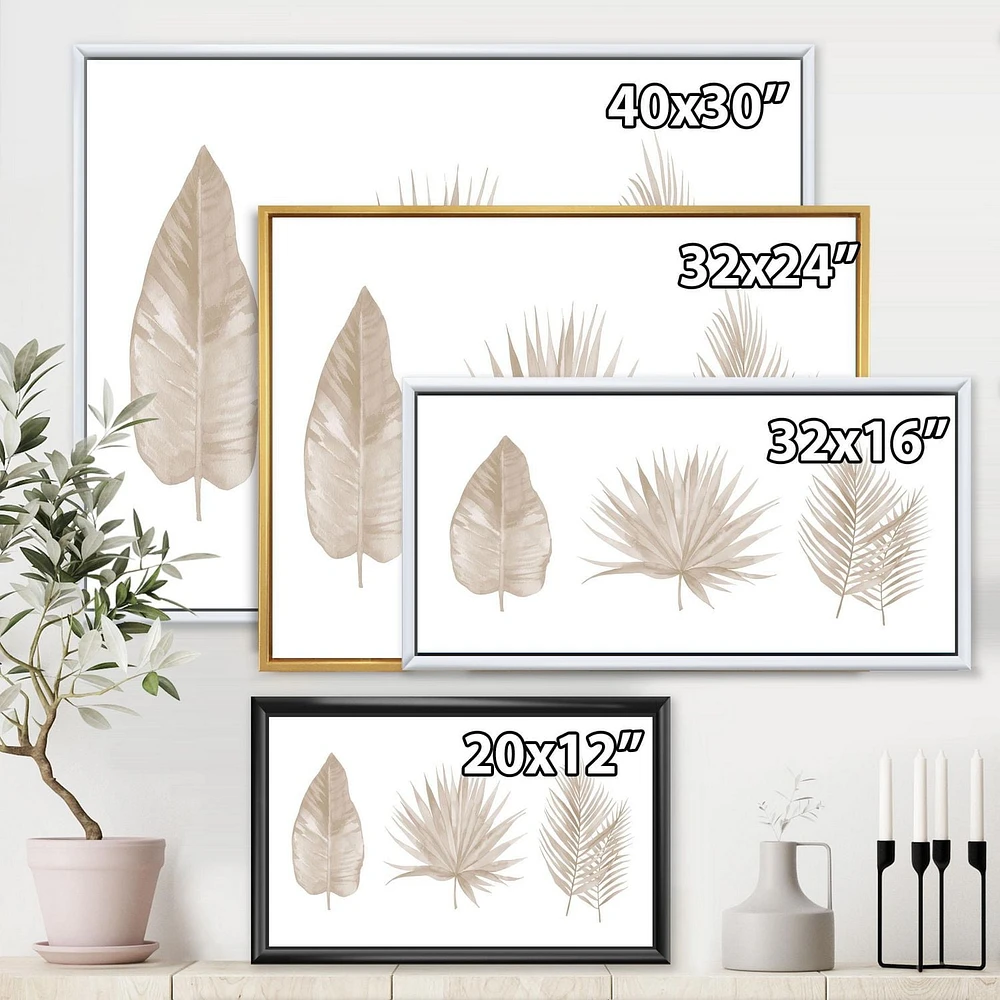 Designart Feuilles Tropicales Beiges ART MURAL À CADRE FLOTTÉ