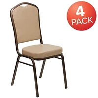 4 Pk. HERCULES Series Crown Back Stacking Banquet Chair in Tan Vinyl - Copper Vein Frame