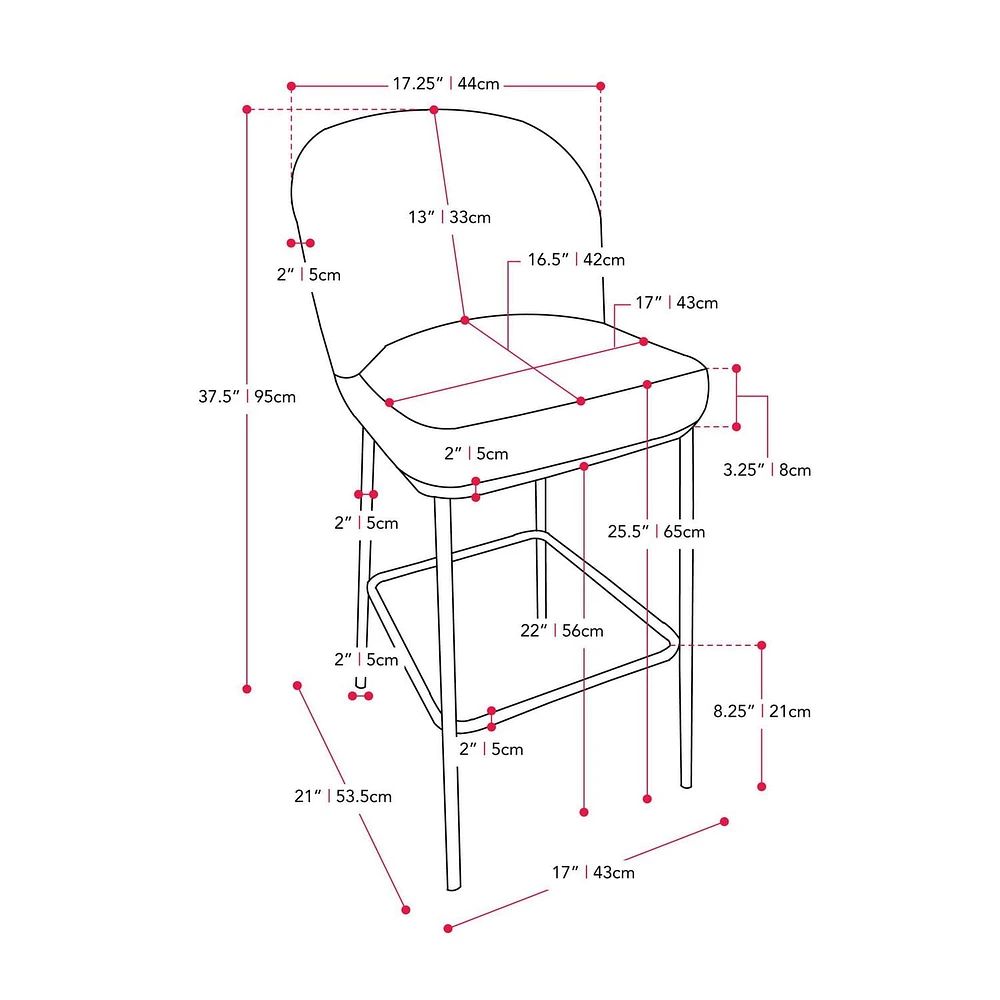 Ensemble de 2 tabourets de bar modernes rembourrés en tissu bouclé de luxe Addison de CorLiving - Tabourets de bar de 25,5 pouces à hauteur de comptoir pour îlot de cuisine - Tabourets modernes élégan