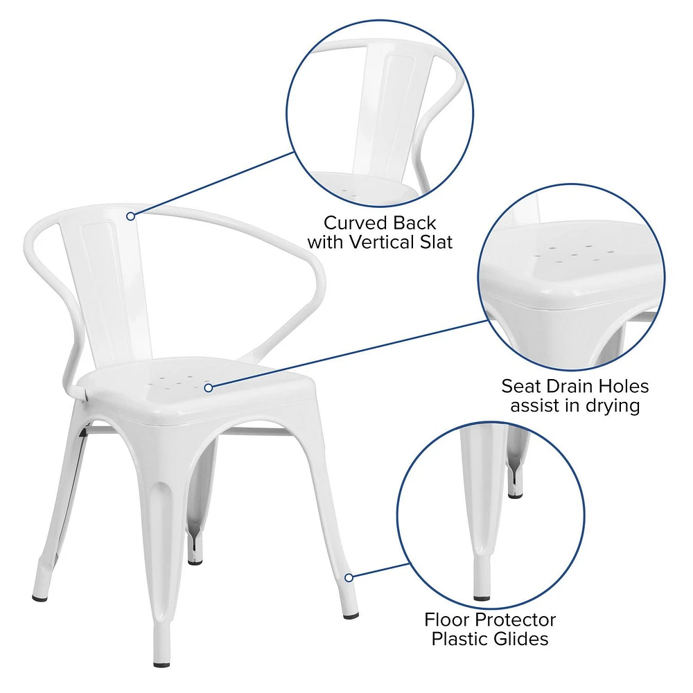 White Metal Indoor-Outdoor Chair with Arms