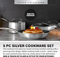 Granitestone 5-Piece Nonstick Silver Cookware Set Oven & Dishwasher Safe