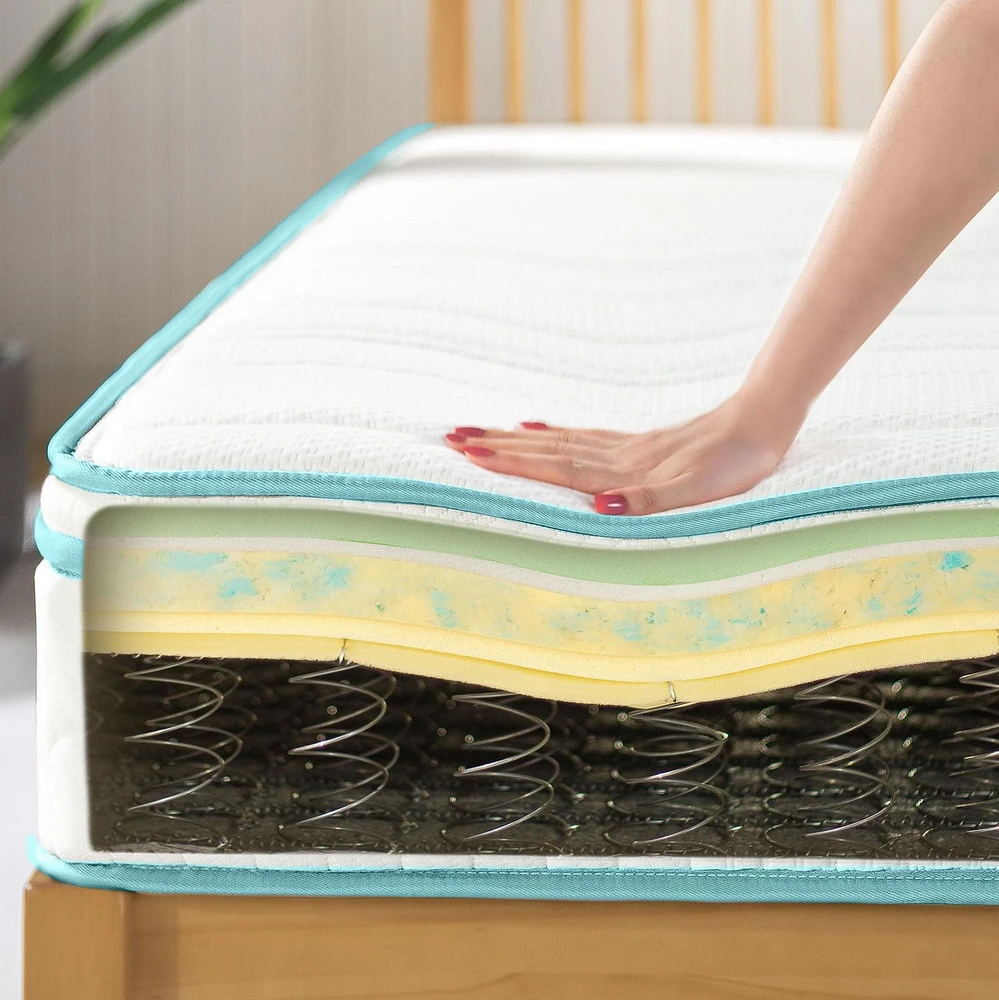 Matelas hybride à ressorts en mousse à mémoire de 12 pouces Zinus/matelas à ressorts à plateau euro/mousse infusée de thé vert/certifié CertiPUR-US/matelas dans une boîte