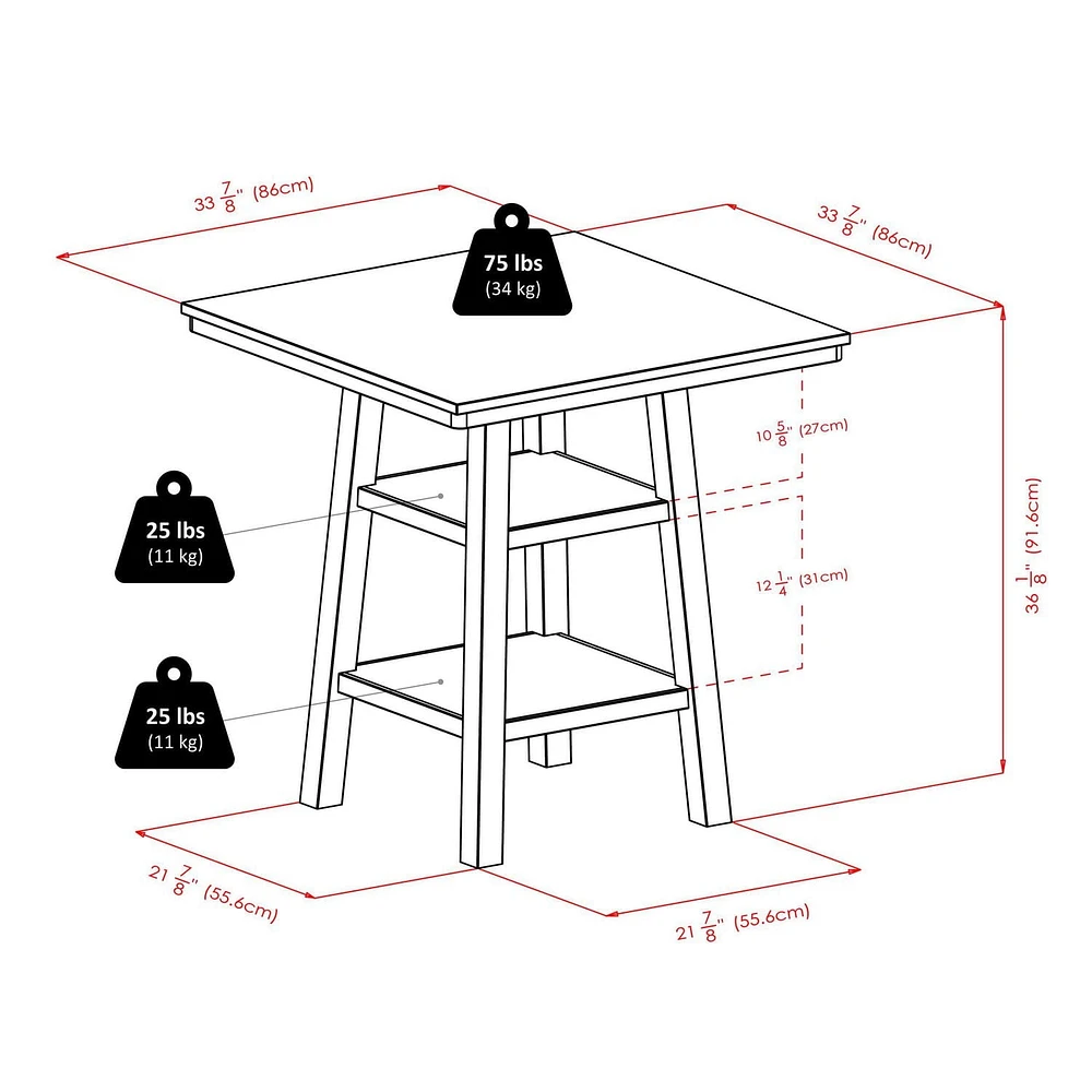 Winsome Orlando 3-Piece Set High Table, 2 Shelves with 2 Cushion Seat Stools - 94362