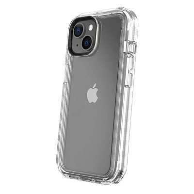 onn. Rugged Phone Case with Holster for iPhone 15 / iPhone 14 / iPhone 13 – Clear, Antimicrobial, 21 ft. Drop Protection