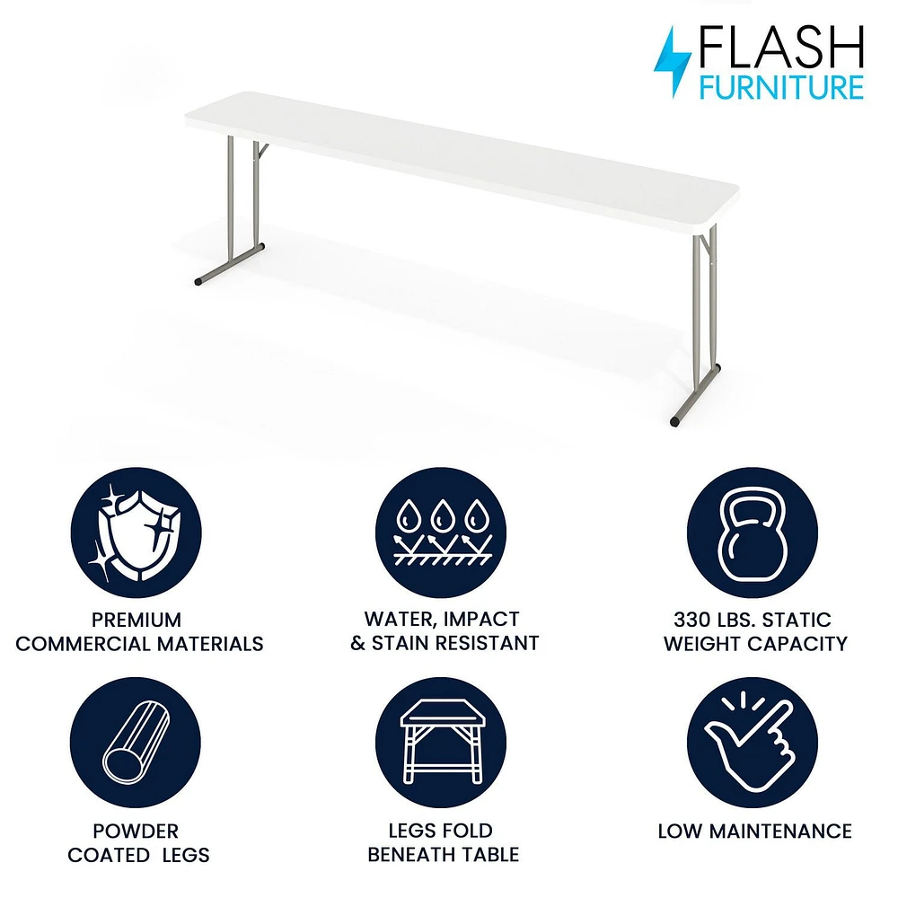 Table de formation pliante en plastique blanc granite de 18 po larg. x 96 po long.