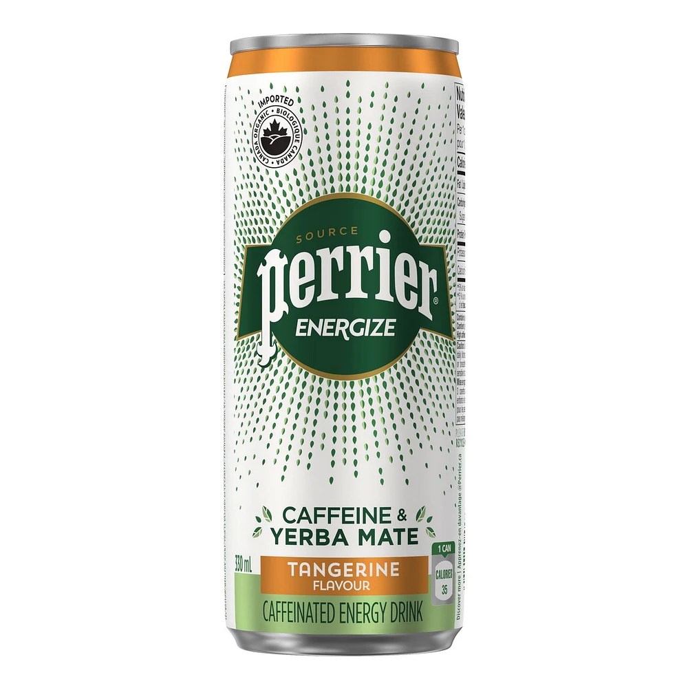 PERRIER Energize Organic Tangerine Flavoured Carbonated Energy Drink, 330ml Can