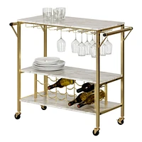 South Shore Maliza Chariot bar avec rangement à bouteilles et verres à vin