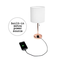 LimeLights Lampe bâton en or rose avec prise de charge et abat-jour en tissu, lot de 2