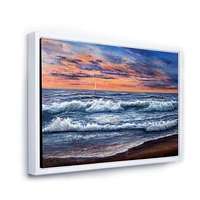 Designart Coucher de soleil sur l'océan bleu II ART MURAL À CADRE FLOTTÉ