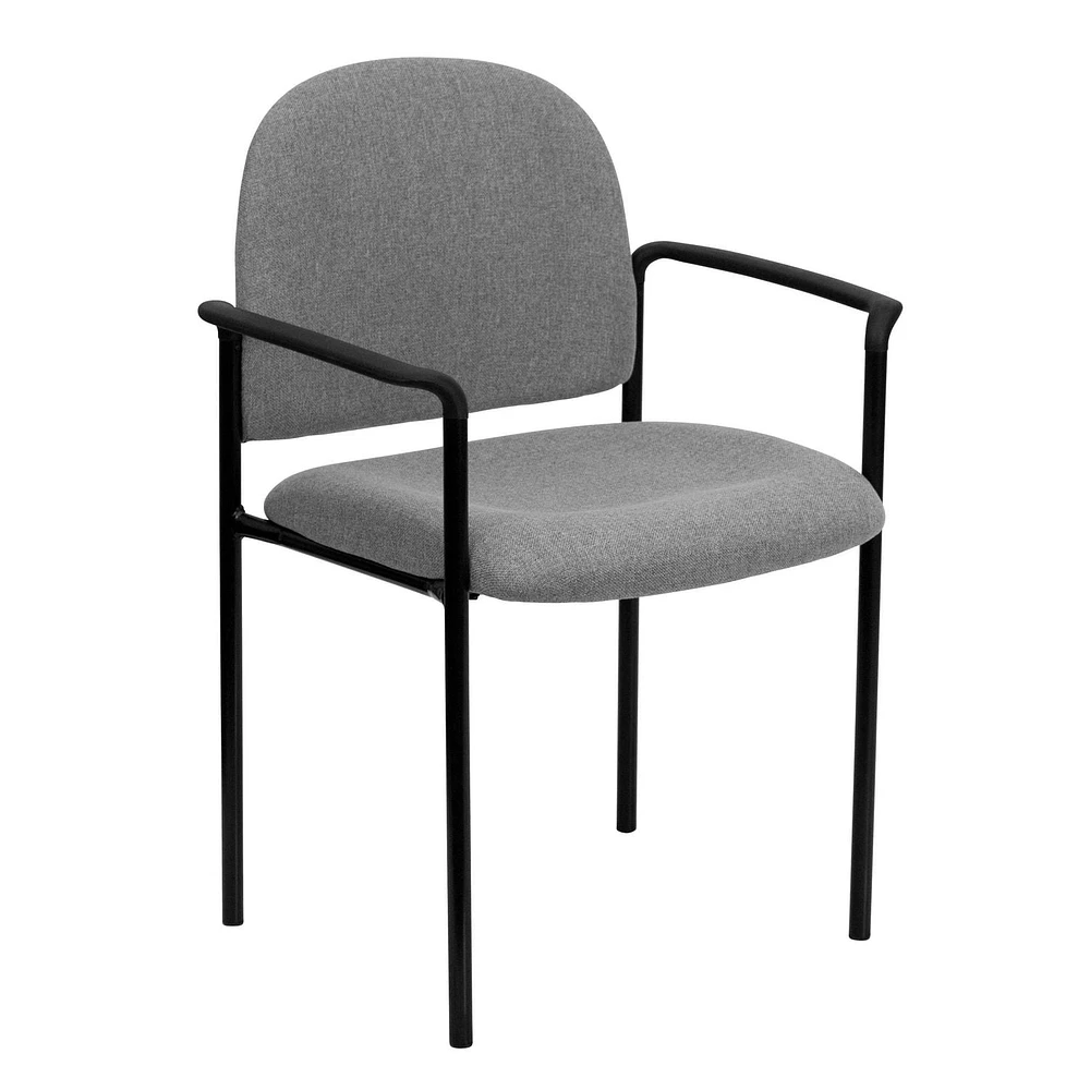 Chaise de réception auxiliaire empilable de confort en acier et tissu gris avec appui-bras