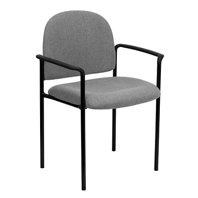 Chaise de réception auxiliaire empilable de confort en acier et tissu gris avec appui-bras