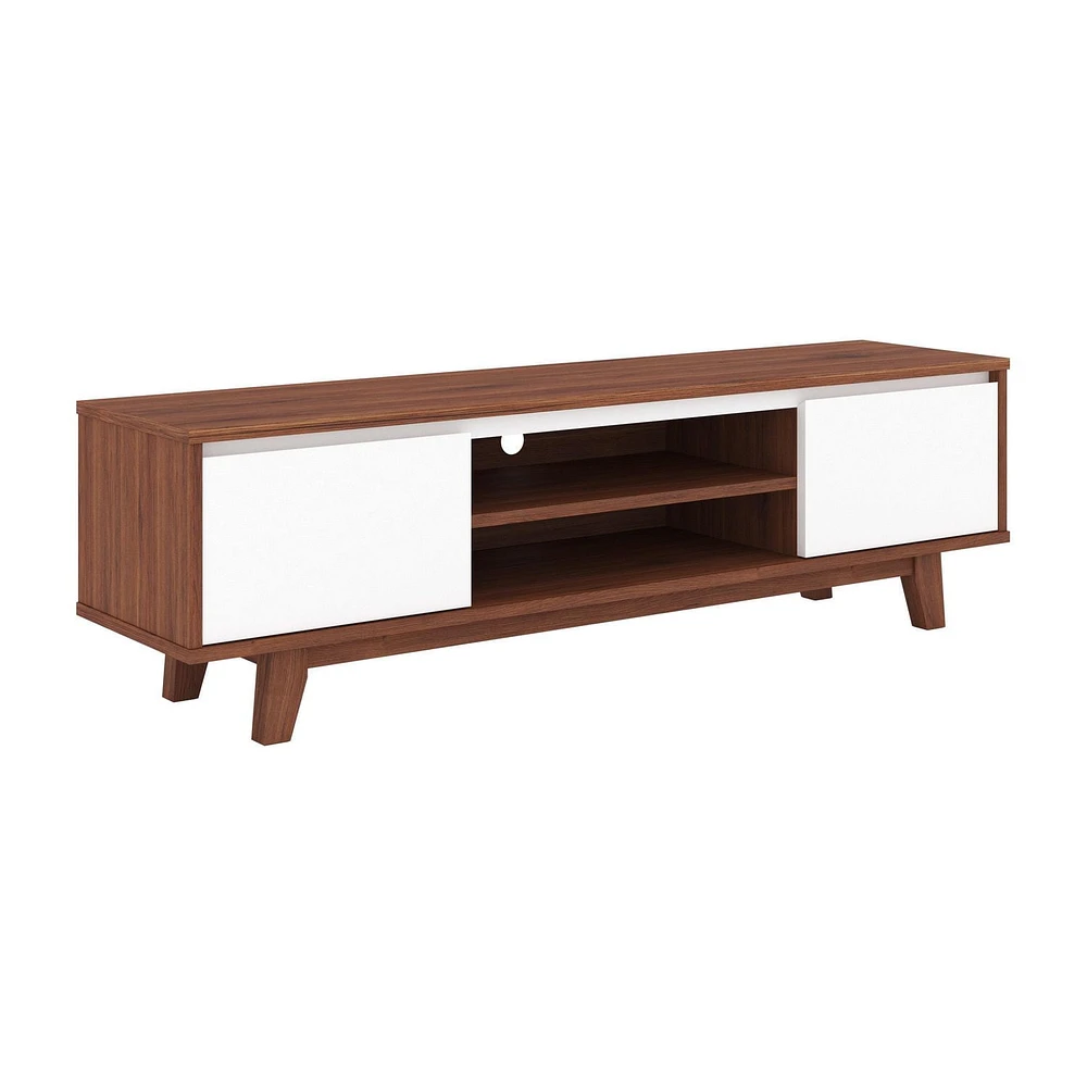 Fort Worth 63"L White and Brown Wood Grain Finish TV Stand with Open and Closed Storage