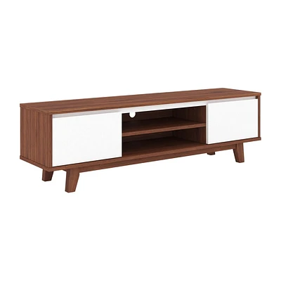Meuble TV Fort Worth 63"L finition grain de bois blanc et marron avec rangement ouvert et fermé