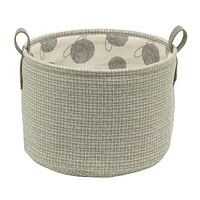 Tweed Storage Basket, Pet Theme with Cat Paw Print Loop Handles, Round Cat Basket, Grey