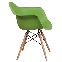 2 pièces Chaise de la série Alonza en plastique vert avec pattes en bois