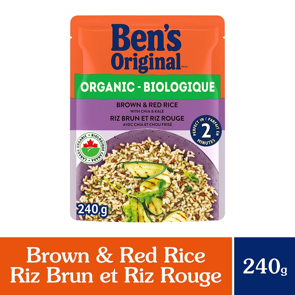 BEN'S ORIGINAL Biologique riz brun et rouge avec chia et chou frisé d'accompagnement, sachet de 240 g LA PERFECTION À TOUT COUP(MC)