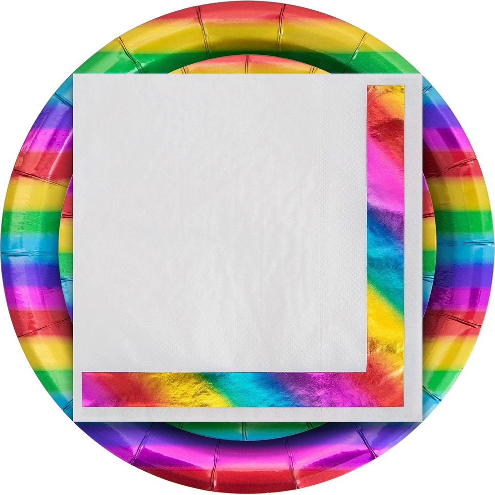 Kit d'assiettes en papier et de serviettes en papier d’aluminium couleurs arc-en-ciel Kit de fête en papier couleurs arc-en-ciel