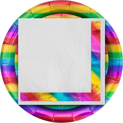 Kit d'assiettes en papier et de serviettes en papier d’aluminium couleurs arc-en-ciel Kit de fête en papier couleurs arc-en-ciel