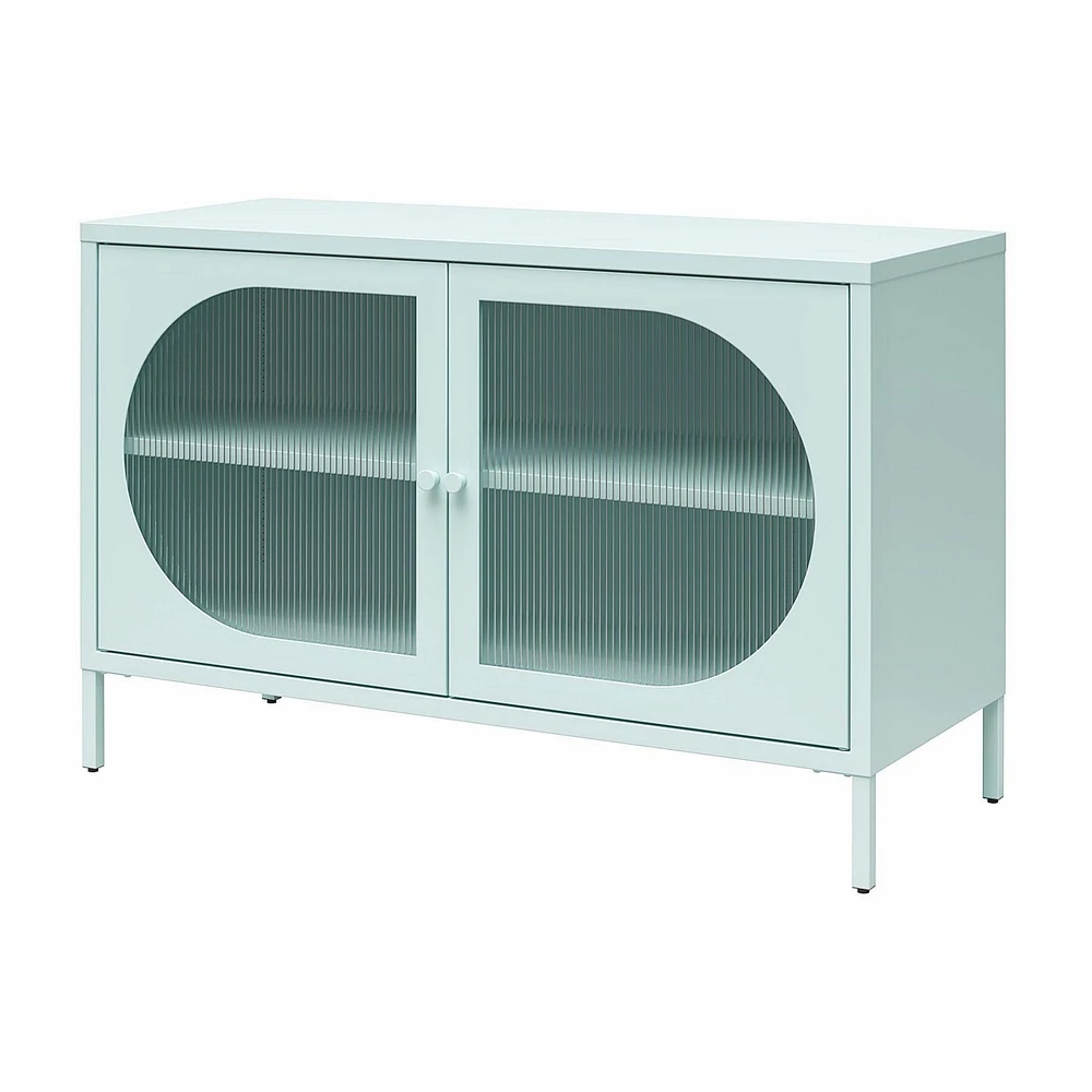 Mr. Kate Luna Large armoire d'appoint à 2 portes avec verre cannelé, bleu ciel