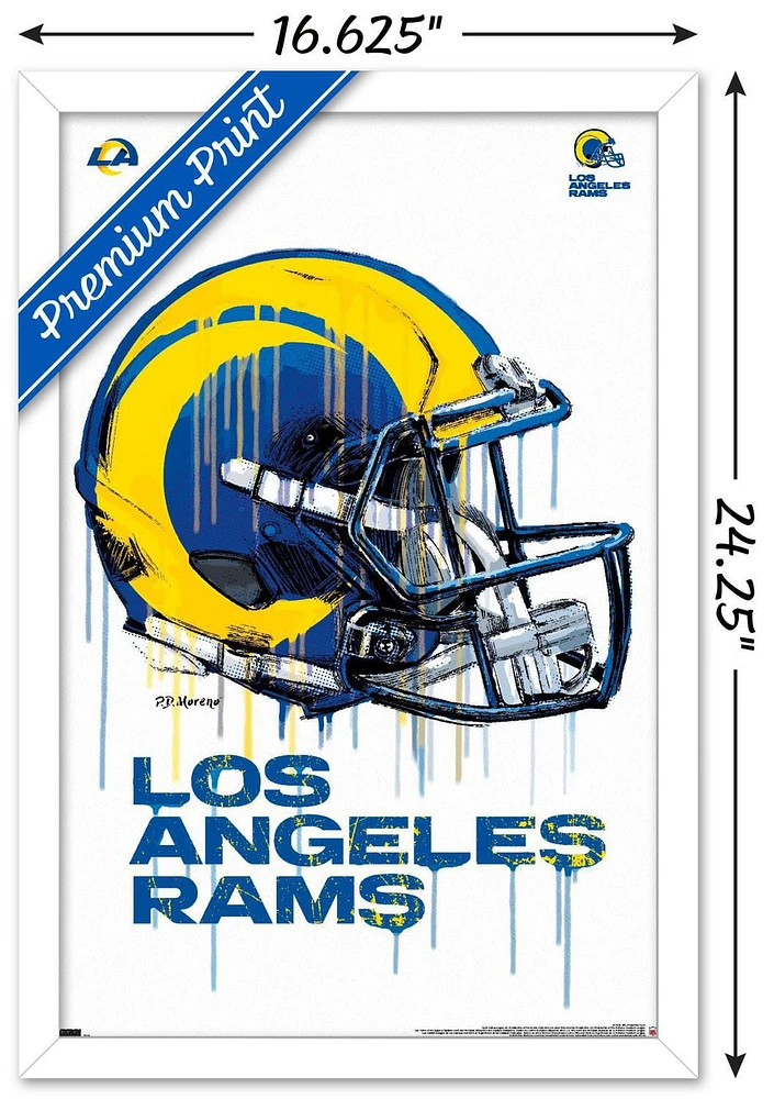 NFL Los Angeles Rams - Drip Helmet 20 Wall Poster, 14.725" x 22.375" Framed
