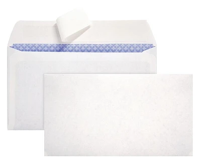 Enveloppes d’affaires Quality Park à teinte de sécurité de 20 lb avec rabat autoscellant pelez-et-scellez tissées en blanc