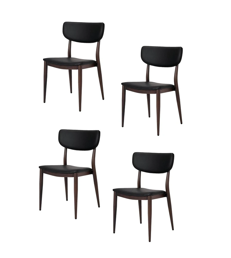 Sammy Chaise de salle à manger en similicuir PU gris avec cadre en métal noir, chaise de salle à manger latérale, chaise sans accoudoirs - Set 4
